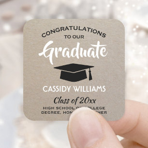 Congratulations Kraft and Black White Graduation Square Sticker