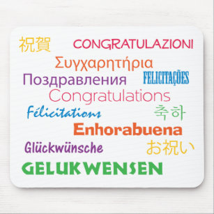 Congratulations Many Languages Colourful Pretty Mouse Pad