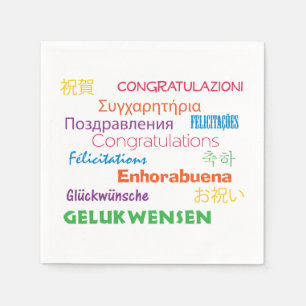 Congratulations Many Languages Colourful Typograph Napkin