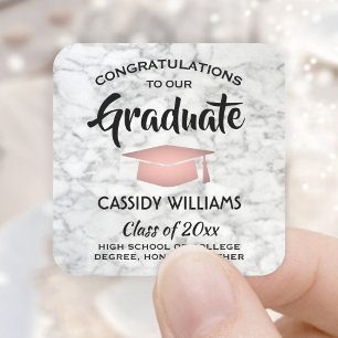 Congratulations Marble and Pink Trendy Graduation Square Sticker