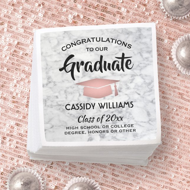 Congratulations Marble & Pink Trendy Graduation Napkin (Creator Uploaded)