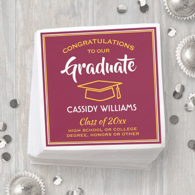 Congratulations Maroon Gold Red Yellow Graduation Napkin (Creator Uploaded)