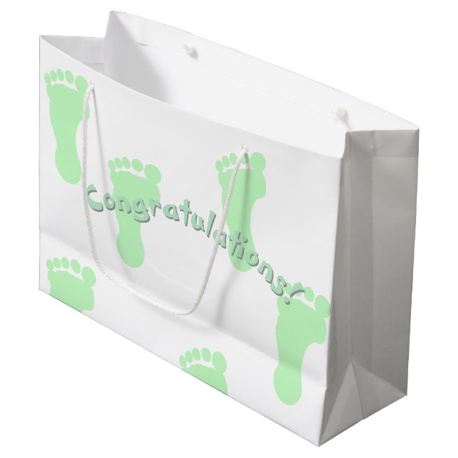 Congratulations Mint Green Footprint Patterned Large Gift Bag (Front Angled)
