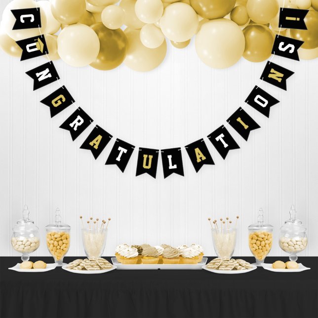 Congratulations Modern Black and Gold Graduation Bunting (Creator Uploaded)