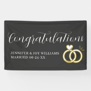 Congratulations Modern Black Script Wedding Banner