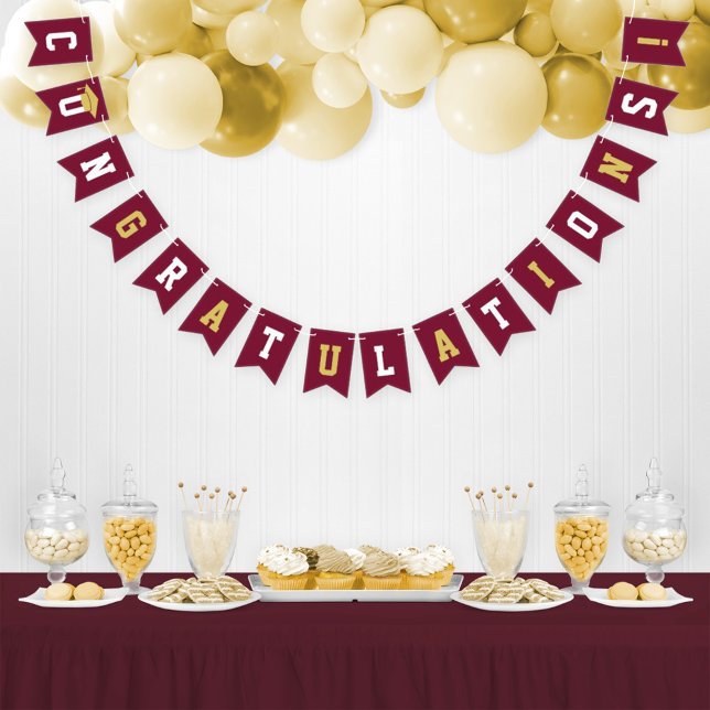 Congratulations Modern Burgundy Gold Party Bunting (Creator Uploaded)