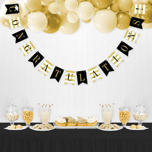 Congratulations Modern Gold Black Graduation Party Bunting
