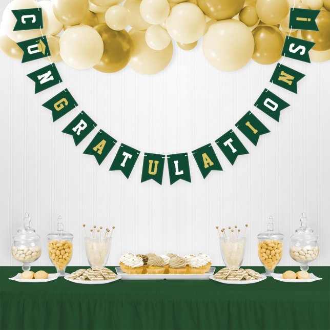 Congratulations Modern Green Gold Party Bunting (Creator Uploaded)