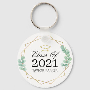 Congratulations Modern green leaves Graduation Key Ring