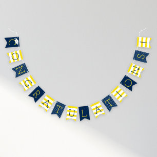Congratulations Modern Navy Blue Yellow Graduation Bunting