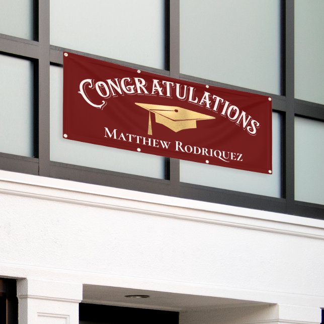 Congratulations Modern Simple Red Graduation  Banner (Outside Building)