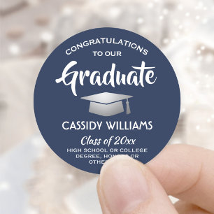 Congratulations Navy Blue and White Graduation Classic Round Sticker