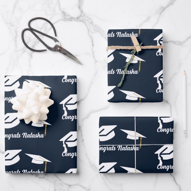 Congratulations Navy Blue graduation celebration  Wrapping Paper Sheet (Front)