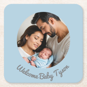 Congratulations new baby boy blue, welcome baby square paper coaster