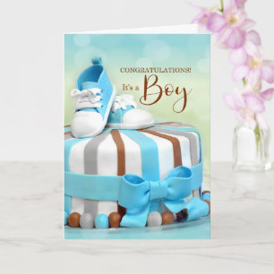 Congratulations New Baby Boy in Blue and Brown Card