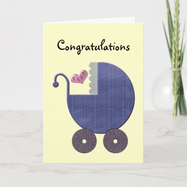 Congratulations New Baby Boy with Blue Pram Art Card (Front)