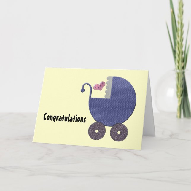 Congratulations New Baby Boy with Blue Pram Art Card (Front)