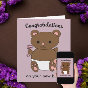 Congratulations New Baby Girl Bear Personalise Card