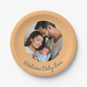 Congratulations new baby girl peach, welcome baby paper plate