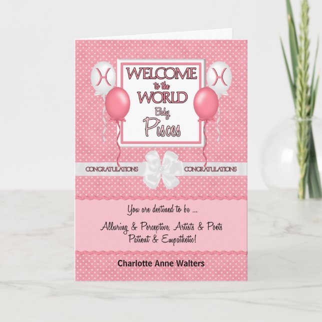 Congratulations New Baby Girl Pisces Card (Front)