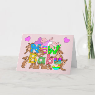 Congratulations New Baby Girl With Teddy Bears Card