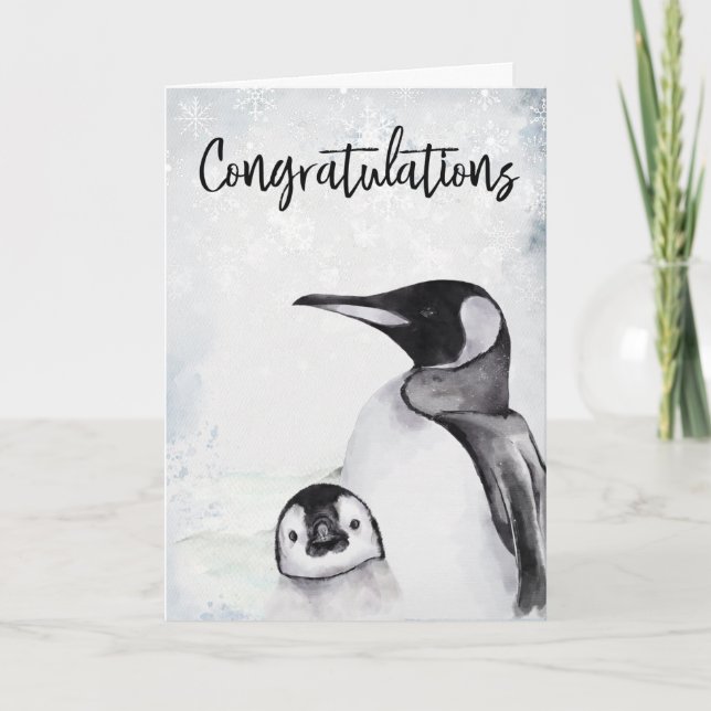 Congratulations New Baby Mama Penguin Winter Snow Card (Front)