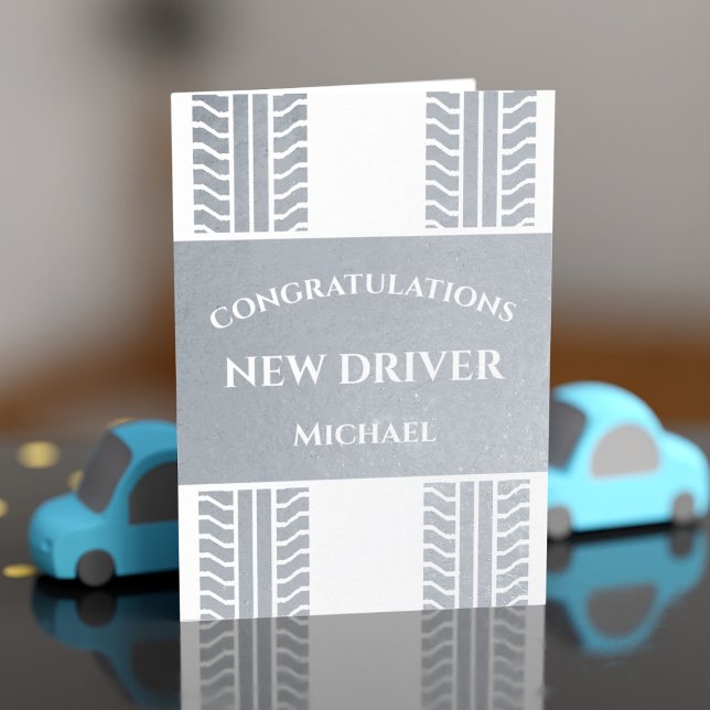 Congratulations New Driver Tire Treads Foil Card (Congrats to the new driver who just passed their driving test! Just add your message)