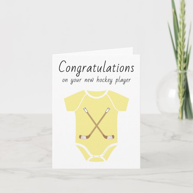 Congratulations New Hockey Baby Unisex Yellow Card (Front)
