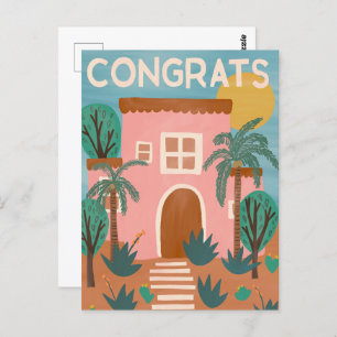Congratulations New Home Adobe House Cactus Custom Postcard
