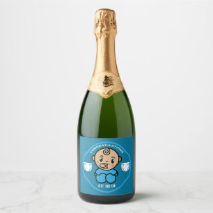 Congratulations New Parents Baby Boy Sparkling Wine Label
