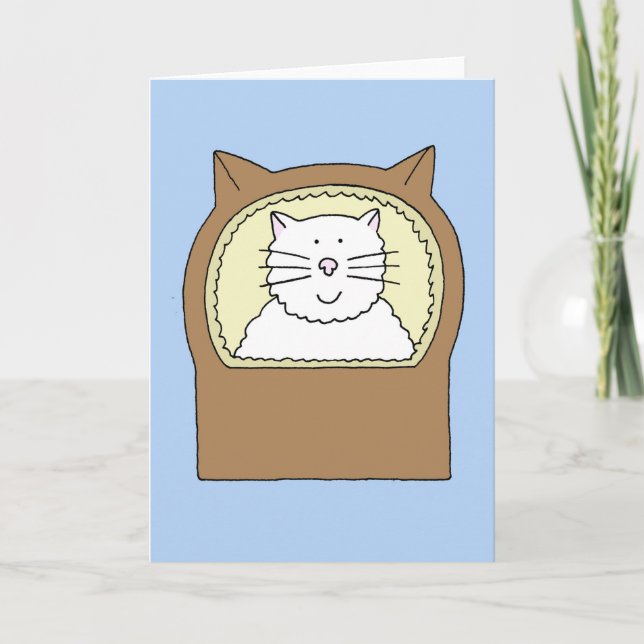 Congratulations New Pet Cat, Cartoon Cat in Basket Card (Front)