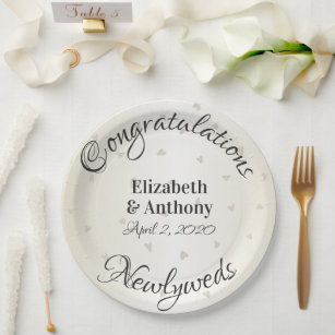 Congratulations Newlyweds Gold Hearts Paper Plates
