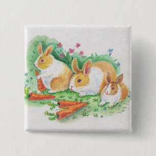 Congratulations on Easter. Hares and flowers 15 Cm Square Badge