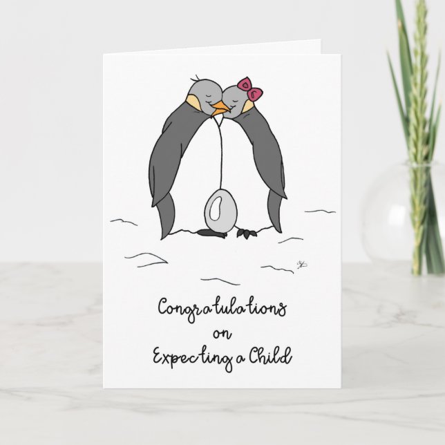 Congratulations on Expecting Child Cute Penguins   Card (Front)