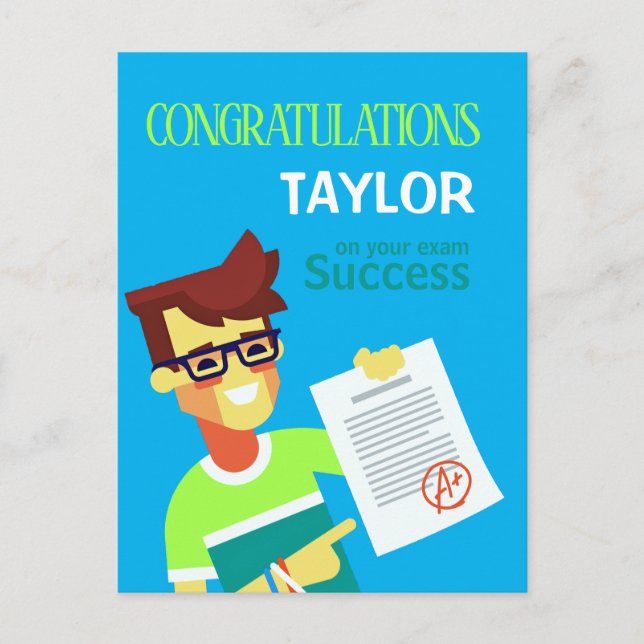 Congratulations on His Exam Success – Customisable Postcard (Front)