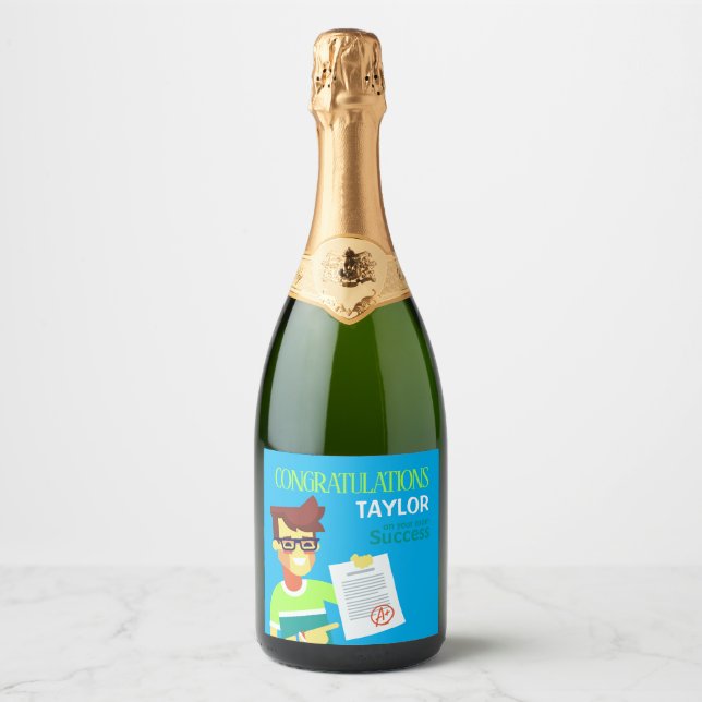 Congratulations on His Exam Success – Customisable Sparkling Wine Label (Front)