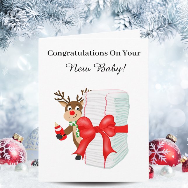 Congratulations On New Baby Christmas Reindeer Card (Creator Uploaded)