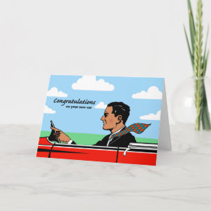 Congratulations on New Car, Sporty Man with Tie Card