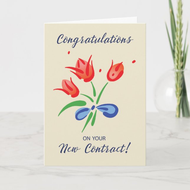 Congratulations on New Contract Flowers Card (Front)
