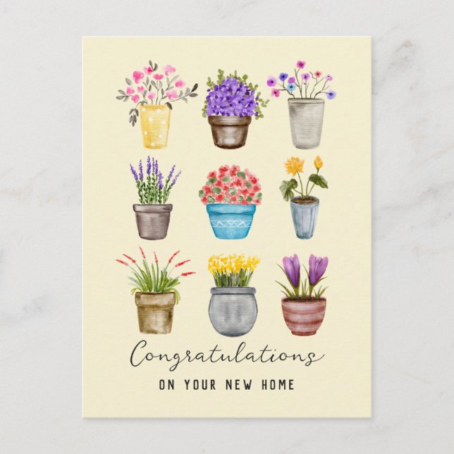 Congratulations on New Home Potted Plants Custom Postcard (Front)
