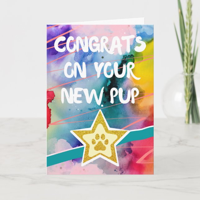Congratulations on New Pup Dog Pet Colourful  Card (Front)