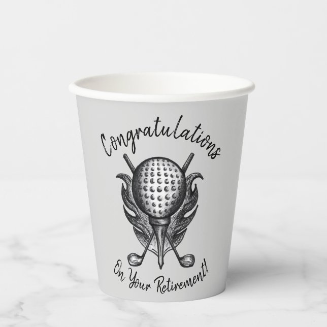 Congratulations on Retirement Golf Ball Tee Clubs Paper Cups (Front)