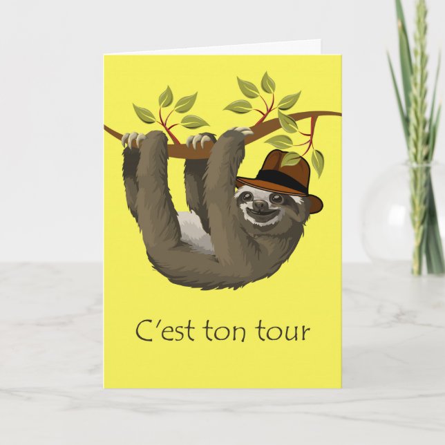 Congratulations on Retirement in French, Sloth Card (Front)