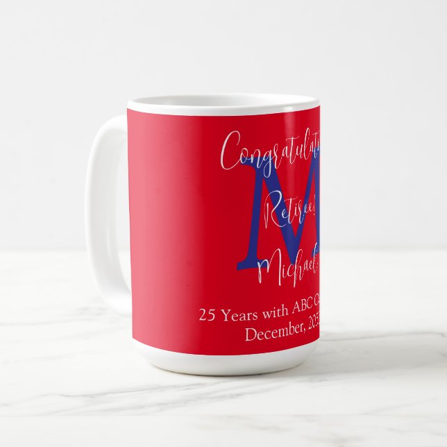 Congratulations on Retirement, Monogram, Name Red  Coffee Mug (Front Left)