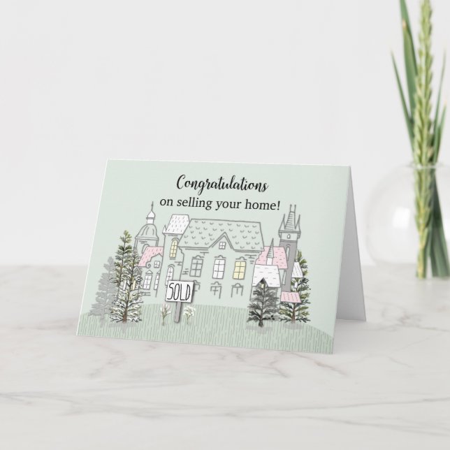 Congratulations on Selling Home Line Drawing Card (Front)