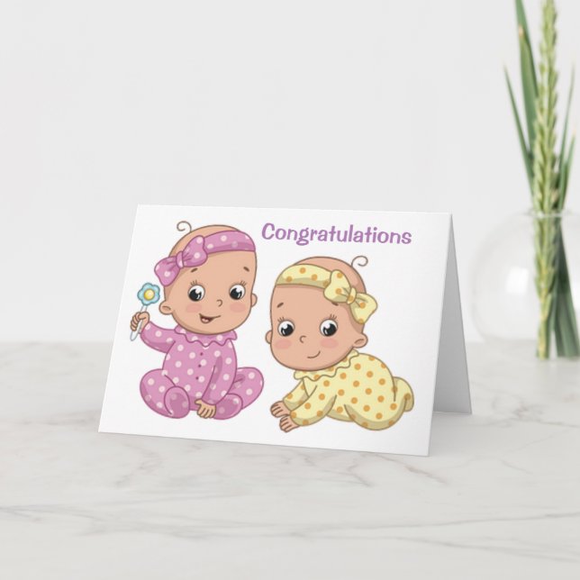 "CONGRATULATIONS ON TWIN DAUGHTERS BIRTH" CARD (Front)
