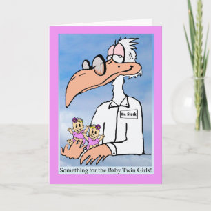 Congratulations on Twin Girls, Dr. Stork Cartoon Card