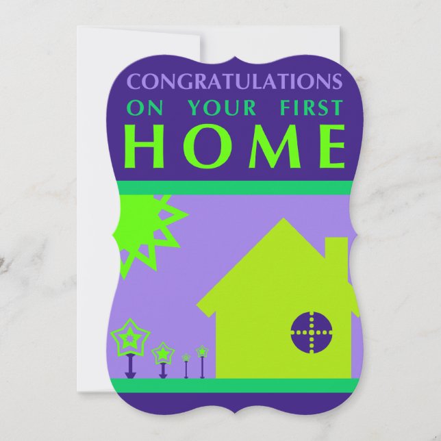 congratulations on your first home (purple shapes) invitation (Front)