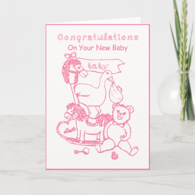 Congratulations On Your New Baby Pink Nursery Toys Card (Front)