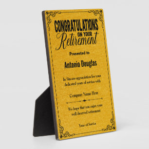 Congratulations on your Retirement Gold & Black Plaque
